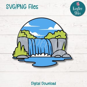 Waterval SVG PNG-bestanden knippen voor Cricut, silhouet digitale download, lasergravure, afdrukbare sublimatie, commercieel gebruik clipart