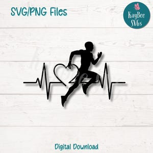 Heartbeat with Runner SVG PNG-bestanden knippen voor Cricut, silhouet digitale download, lasergravure, afdrukbare sublimatie, commercieel gebruik