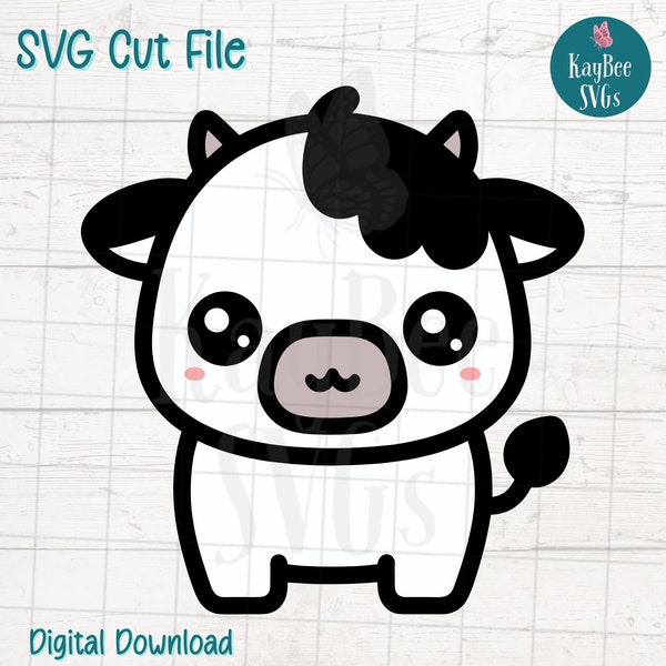 Cute Cow SVG Cut File for Cricut, Silhouette, Digital Download Printable Clipart, Commercial Use Clip Art, Laser Stencil Layered