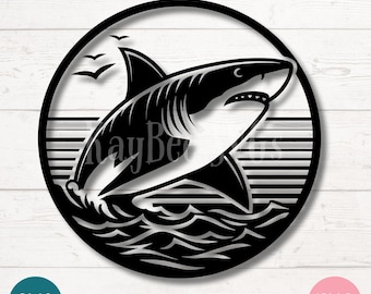 Great White Shark SVG PNG Line Art for Ocean Crafts and Marine Wildlife Decor | Cut File for Cricut, Silhouette, Sublimation, Laser Engrave