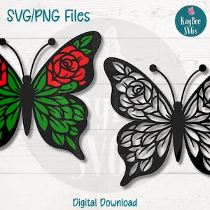 Rose Schmetterling SVG PNG Schnitt Dateien für Cricut, Silhouette digitaler Download, Lasergravur, Sublimation druckbar, kommerzielle Nutzung Clipart
