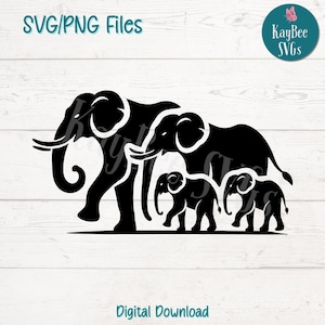 Família de elefantes SVG PNG Silhueta Animal Clipart para Cricut, Silhueta, Sublimação, Gravação a Laser, Clipart para Impressão