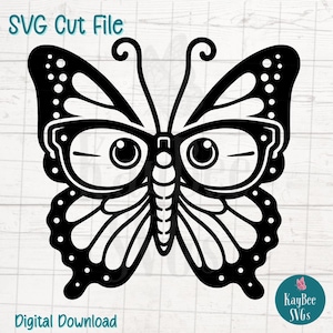 Papillon avec des lunettes PNG SVG coupe des fichiers pour Cricut, téléchargement numérique silhouette, gravure laser, impression par sublimation, usage Commercial