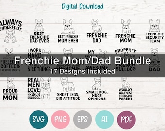 Ensemble de fichiers de découpe SVG « Maman/Papa Bouledogue Français » pour Cricut, Silhouette, gravure et sublimation