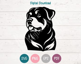 Rottweiler Dog SVG PNG Clipart Cut Files for Cricut, Silhouette, Laser Engraving, Sublimation (Digital)