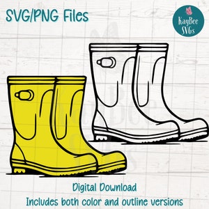 Rubber Rain Boots SVG PNG Cut Files for Cricut, Silhouette Digital Download, Laser Engraving, Sublimation Printable, Commercial Use Clipart