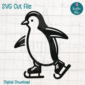 Archivos de corte SVG PNG EPS de pingüino patinando sobre hielo para Cricut, descarga digital, grabado láser, diseño de sublimación, imágenes prediseñadas imprimibles para uso comercial