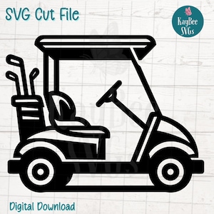 ゴルフ カート SVG デジタル カット ファイル (クリカット、シルエット、彫刻、昇華、印刷可能なアート、T シャツ、マグ プレス用) - 商用利用