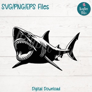 Great White Shark SVG PNG Cut Files for Cricut, Silhouette Digital Download, Laser Engraving, Sublimation Printable, Commercial Use Clipart