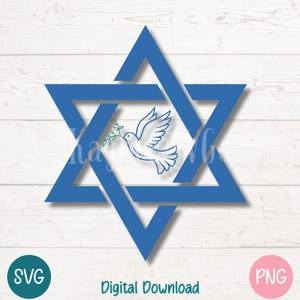 Davidster SVG PNG met vredesduif en olijftak voor Joodse feestdagen en religieuze ambachten | Bestanden knippen voor Cricut, Silhouette en Laser