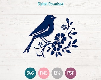 Floral Bluebird SVG PNG Clipart Cut Files for Cricut, Silhouette, Laser Engraving, Sublimation (Digital)