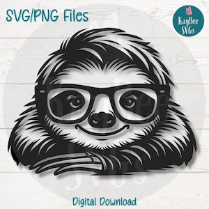 Nerdy Faultier SVG PNG Lustige Tier Clipart für Faulen Tag und niedliches Kunsthandwerk | Cut-Datei für Cricut, Silhouette, Lasergravur, Sublimation, Druck