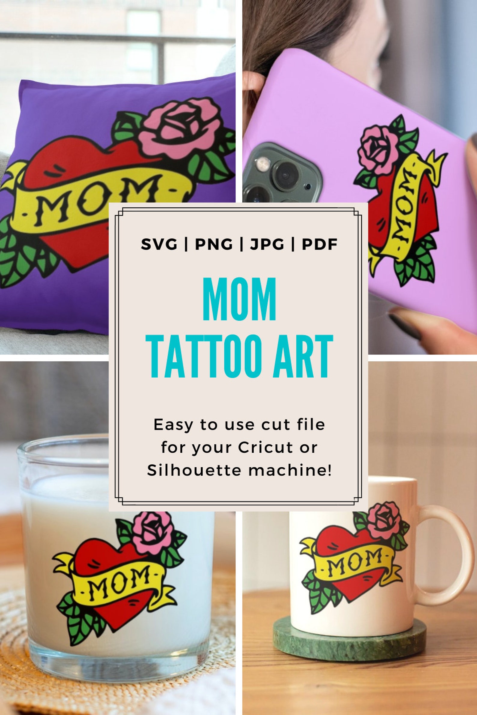 Mom Heart Tattoo SVG PNG JPG Clipart Digital Cut File Download - Etsy