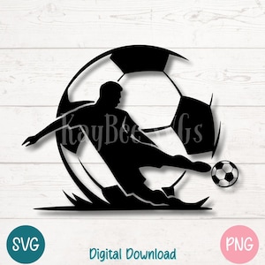 Soccer Ball SVG Kicking Player Silhouette PNG, Football Athlete Clipart for Sports Shirt or Banner, Cut Files for Cricut, Sublimation, Laser