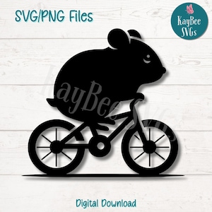 File di taglio SVG PNG Hamster on Bike per Cricut, Silhouette Digital Download, Incisione laser, Stampa a sublimazione, Clipart per uso commerciale