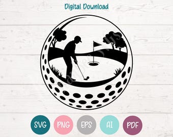 Golf Ball SVG PNG Clipart Cut Files for Cricut, Silhouette, Laser Engraving, Sublimation (Digital)