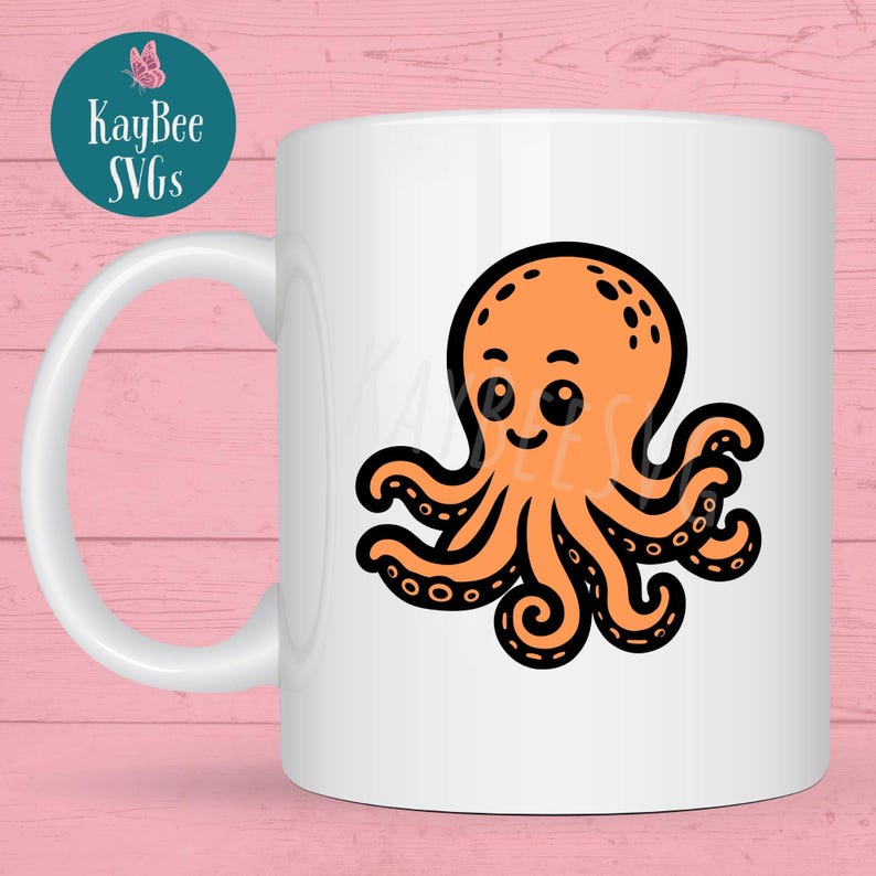 Cartoon Octopus SVG PNG Cut Files for Cricut, Silhouette Digital Download, Laser Engraving, Sublimation Printable, Commercial Use Clipart image 6