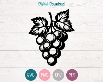 Grapes SVG PNG Clipart Cut Files for Cricut, Silhouette, Laser Engraving, Sublimation (Digital)