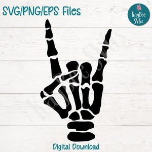 Rock On Skeleton Hand SVG PNG-bestanden knippen voor Cricut, silhouet digitale download, lasergravure, afdrukbare sublimatie, commercieel gebruik
