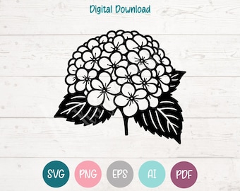 Hydrangea Flower SVG PNG Clipart Cut Files for Cricut, Silhouette, Laser Engraving, Sublimation (Digital)