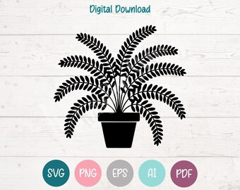 Potted Fern Plant SVG PNG Clipart Cut Files for Cricut, Silhouette, Engraving, Sublimation (Digital)