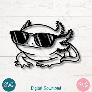 Cool Axolotl SVG PNG Cute Amphibian Clipart with Sunglasses | Cut Files for Cricut, Silhouette, Sublimation, Laser Engraving, Commercial Use
