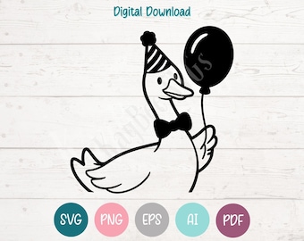 Birthday Goose SVG PNG Clipart Cut Files for Cricut, Silhouette, Laser Engraving, Sublimation (Digital)