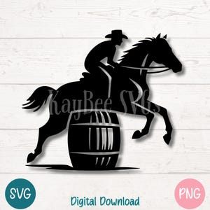 バレル レーシング SVG ロデオ ホースとライダー PNG 乗馬とウエスタン デザイン用 | Cricut、シルエット、昇華、レーザー、印刷用のカット ファイル
