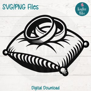Arquivos de corte SVG/PNG de alianças de casamento em travesseiro para Cricut, Silhouette, download digital, clipart para impressão, clipart para uso comercial, sublimação