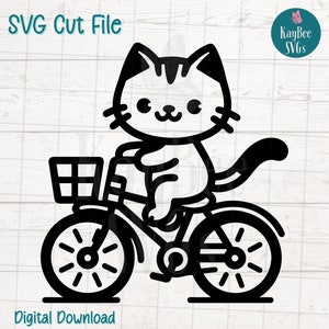 File di taglio SVG "Gatto in bicicletta" per Cricut, Silhouette, Download digitale, Clipart stampabile, Uso commerciale, Clip Art, Contorno stencil laser