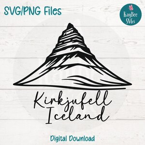 Mt. Kirkjufell Islanda SVG PNG Clipart panoramico per viaggi e artigianato paesaggistico / File di taglio per Cricut, Silhouette, incisione laser, stampabile