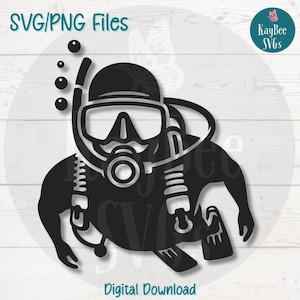 Scuba Diver SVG | PNG Cut Files for Cricut, Silhouette, Digital Download, Printable Clipart, Commercial Use Clip Art, Sublimation