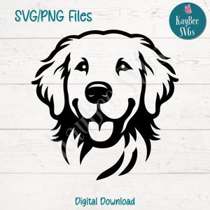 Golden Retriever gezicht SVG PNG-bestanden knippen voor Cricut, silhouet digitale download, lasergravure, afdrukbare sublimatie, commercieel gebruik