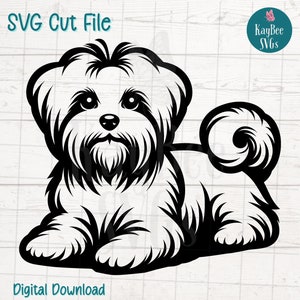 Chien maltais SVG coupe fichier pour Cricut, Silhouette, téléchargement numérique, clipart imprimable, tout usage commercial, clipart, contour au pochoir laser