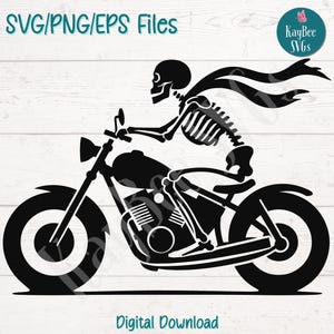 Scheletro in sella a una motocicletta SVG / PNG / EPS File di taglio per Cricut, Silhouette, Download digitale, Clipart stampabile, Clip art per uso commerciale