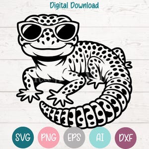 Cool Leopard Gecko SVG PNG Cut Files for Cricut, Silhouette Digital Download, Laser Engraving, Sublimation Printable, Commercial Use Clipart