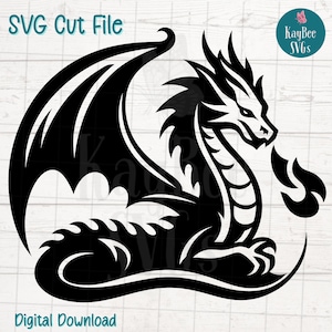 Dragon SVG Cut File for Cricut, Silhouette, Digital Download, Printable Clipart, Commercial Use, Clip Art, Laser Stencil Outline