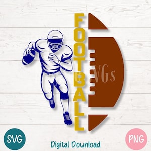 Football Player Running with Ball SVG PNG Silhouette Vertical Text Clipart Vector Cut File for Cricut, Silhouette, Sublimation, Laser