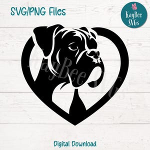 Boxer Dog in Heart SVG PNG File di taglio per Cricut, Silhouette Download digitale, Incisione laser, Stampa a sublimazione, Clipart per uso commerciale