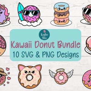 Kawaii Donut SVG & PNG Cut File Bundle for Cricut, Laser Engraving, Digital Sublimation, Printable Clipart, Commercial Use Clip Art