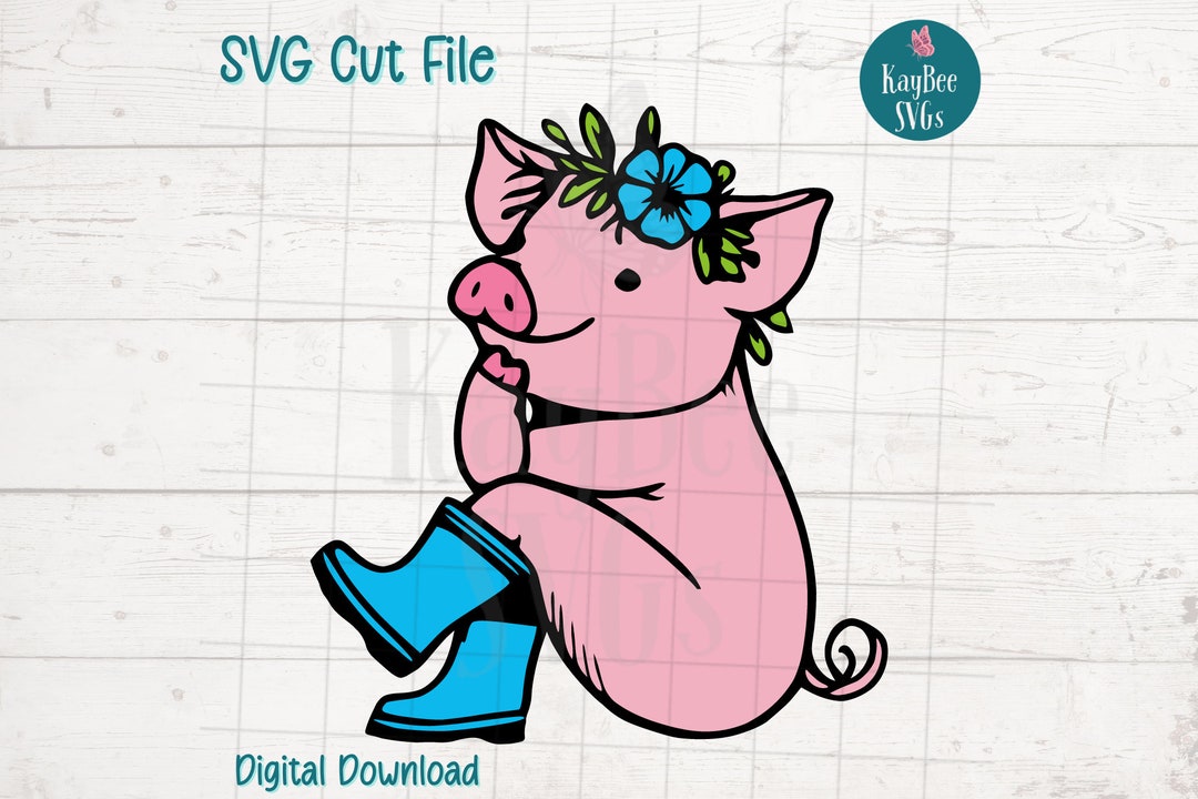 Pig Wearing Rain Boots SVG Cut File for Cricut, Silhouette, Digital Download, Printable Clipart