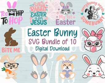 Easter Bunny SVG Bundle: Clipart Cut Files for Cricut, Silhouette, Laser Engraving, Sublimation (Digital)