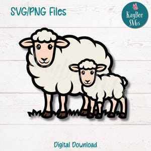 Pecore e agnello SVG PNG File di taglio per Cricut, Silhouette Download digitale, Incisione laser, Sublimazione stampabile, Uso commerciale Clipart