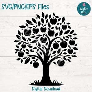 Apfelbaum SVG PNG Schnittdateien für Cricut, Silhouette digitaler Download, Lasergravur, Sublimation druckbar, kommerzielle Nutzung Clipart