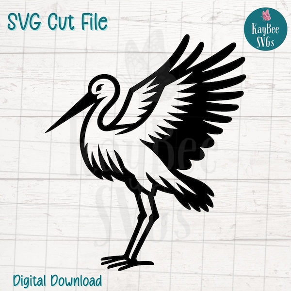 Stork SVG Cut File for Cricut, Silhouette, Digital Download, Printable Clipart, Commercial Use, Clip Art, Laser Stencil Outline