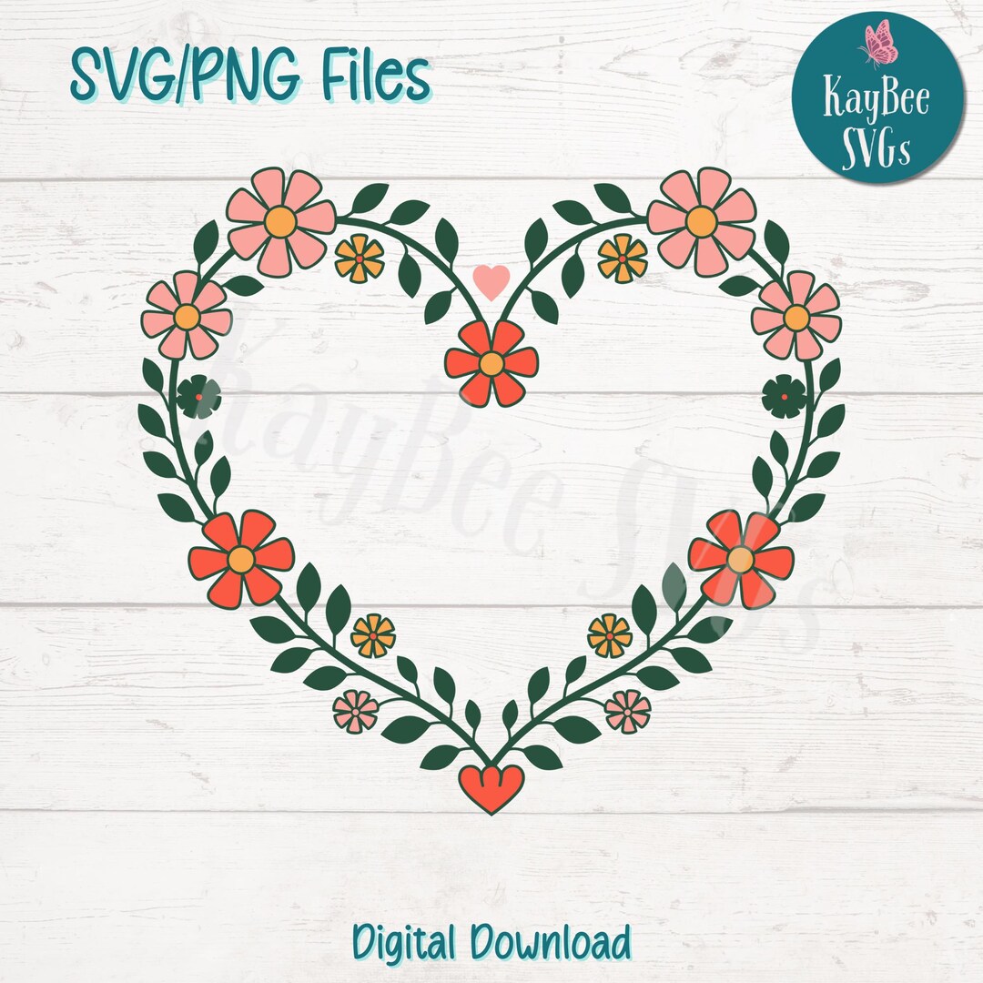Floral Heart Wreath SVG PNG | Valentine's Day Cricut Cut File (digital ...