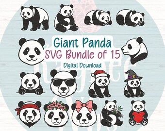 Panda SVG Bundle, 15 Cut Files, Commercial Use (Digital)