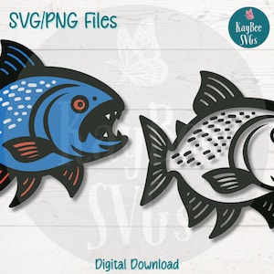 File di taglio SVG PNG di pesce piranha per Cricut, Silhouette, Sublimazione, Incisione laser, Clipart stampabile, Arte di pesce di fiume con denti aguzzi