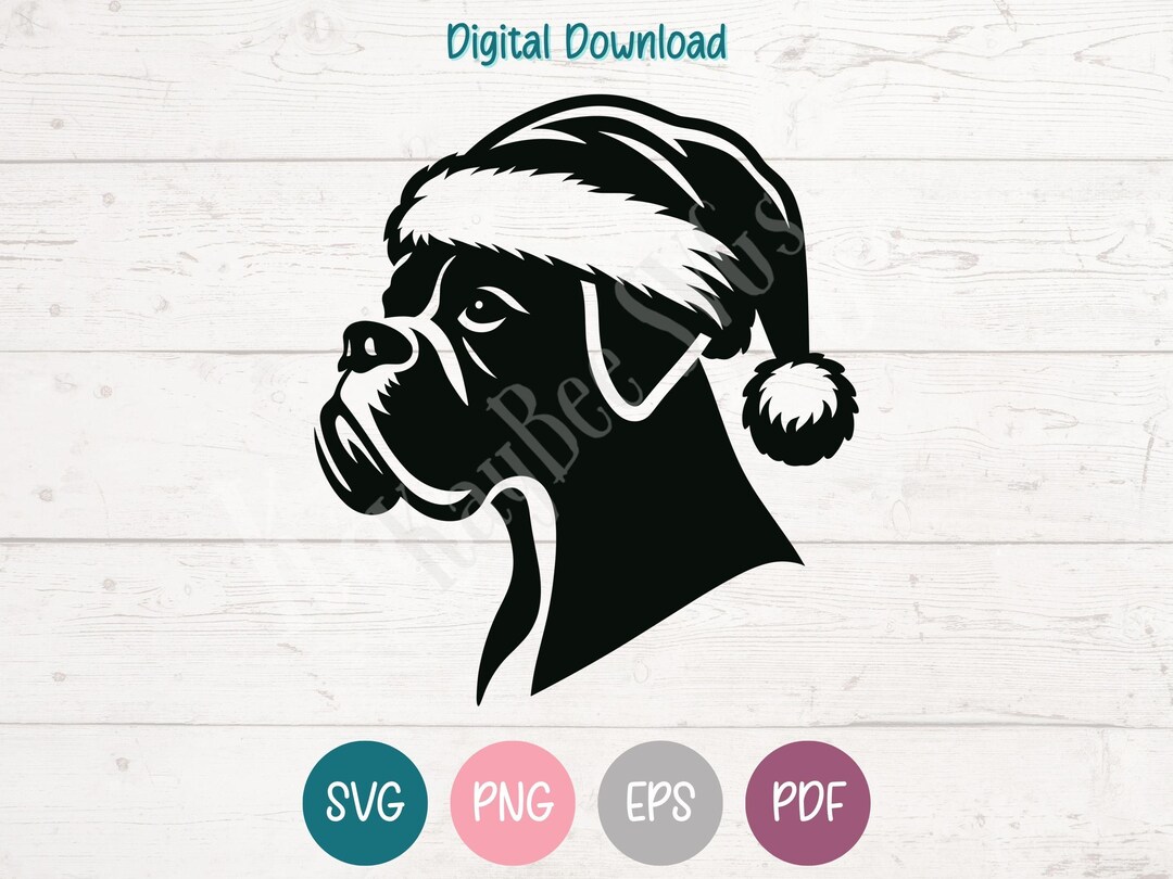 Boxer Dog in Santa Hat SVG PNG Clipart Cut Files for Cricut, Silhouette ...