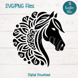 File di taglio SVG PNG Mandala testa di cavallo per Cricut, Silhouette download digitale, incisione laser, stampabile a sublimazione, clipart per uso commerciale